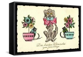 Glückwunsch Geburtstag, Hund Mit Brief, Katzen, Blumen-null-Framed Stretched Canvas