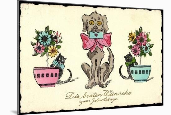 Glückwunsch Geburtstag, Hund Mit Brief, Katzen, Blumen-null-Mounted Giclee Print