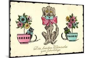 Glückwunsch Geburtstag, Hund Mit Brief, Katzen, Blumen-null-Mounted Giclee Print
