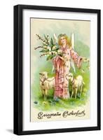 Glückwunsch Ostern, Engel Mit Weidenzweig, Lämmer-null-Framed Giclee Print