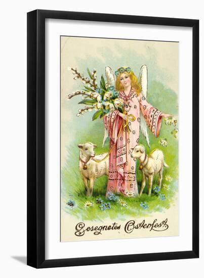 Glückwunsch Ostern, Engel Mit Weidenzweig, Lämmer-null-Framed Giclee Print