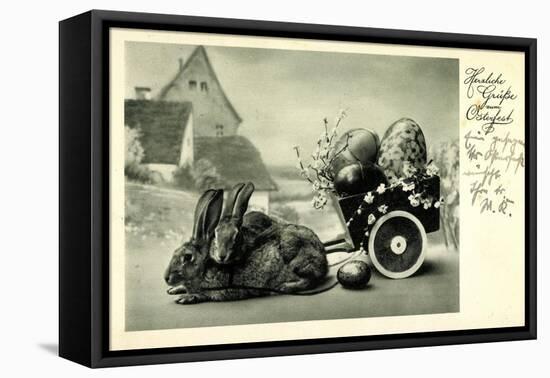 Glückwunsch Ostern, Hasen Ziehen Wagen Mit Eiern-null-Framed Stretched Canvas