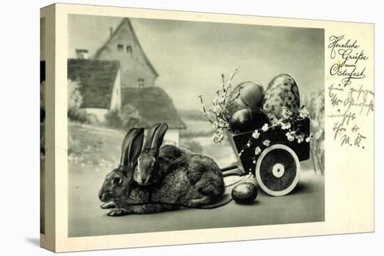 Glückwunsch Ostern, Hasen Ziehen Wagen Mit Eiern-null-Stretched Canvas