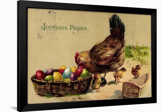 Glückwunsch Ostern, Henne Mit Küken, Ostereier-null-Framed Giclee Print