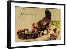 Glückwunsch Ostern, Henne Mit Küken, Ostereier-null-Framed Giclee Print