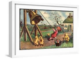 Glückwunsch Ostern, Junge Läutet Glocke, Küken, Eier-null-Framed Premium Giclee Print