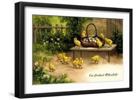 Glückwunsch Ostern, Korb Mit Ostereiern Und Küken-null-Framed Giclee Print