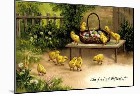 Glückwunsch Ostern, Korb Mit Ostereiern Und Küken-null-Mounted Giclee Print