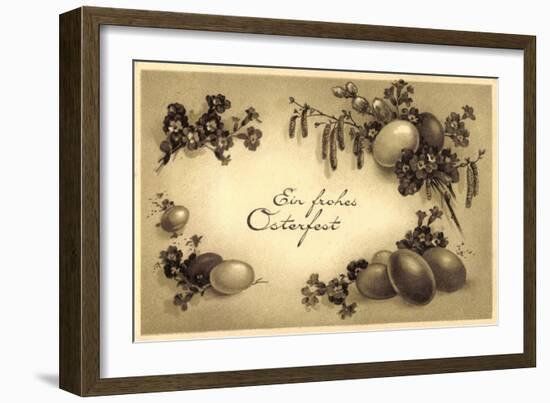 Glückwunsch Ostern, Kranz Aus Eiern, Weidenkätzchen-null-Framed Giclee Print