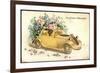 Glückwunsch Ostern, Küken in Einem Oldtimer, Blumen-null-Framed Giclee Print