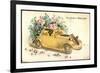 Glückwunsch Ostern, Küken in Einem Oldtimer, Blumen-null-Framed Giclee Print