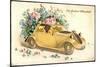 Glückwunsch Ostern, Küken in Einem Oldtimer, Blumen-null-Mounted Giclee Print