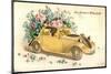 Glückwunsch Ostern, Küken in Einem Oldtimer, Blumen-null-Mounted Premium Giclee Print