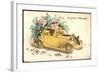 Glückwunsch Ostern, Küken in Einem Oldtimer, Blumen-null-Framed Giclee Print