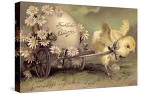 Glückwunsch Ostern, Küken Mit Osterei, Gänseblümchen-null-Stretched Canvas