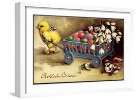 Glückwunsch Ostern, Küken Zieht Wagen Mit Ostereiern-null-Framed Giclee Print