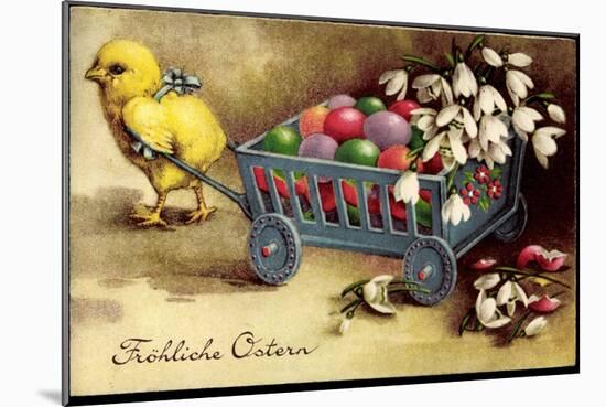 Glückwunsch Ostern, Küken Zieht Wagen Mit Ostereiern-null-Mounted Giclee Print