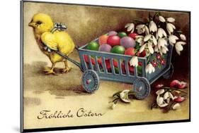 Glückwunsch Ostern, Küken Zieht Wagen Mit Ostereiern-null-Mounted Giclee Print