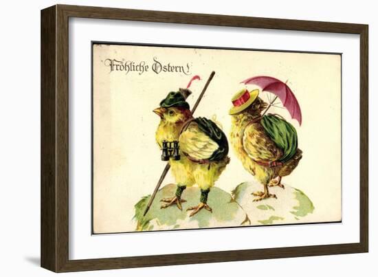 Glückwunsch Ostern, Kükenpärchen Auf Wanderschaft-null-Framed Giclee Print