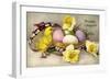 Glückwunsch Ostern, Ostereier, Küken, Blumen-null-Framed Giclee Print