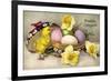 Glückwunsch Ostern, Ostereier, Küken, Blumen-null-Framed Giclee Print