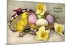 Glückwunsch Ostern, Ostereier, Küken, Blumen-null-Mounted Giclee Print