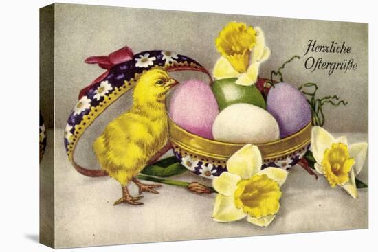 Glückwunsch Ostern, Ostereier, Küken, Blumen-null-Stretched Canvas
