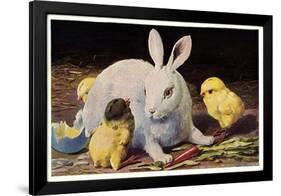 Glückwunsch Ostern, Osterhase Mit Küken-null-Framed Giclee Print