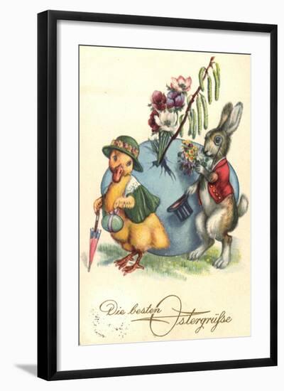 Glückwunsch Ostern, Osterhase Überreicht Ente Blumen-null-Framed Giclee Print