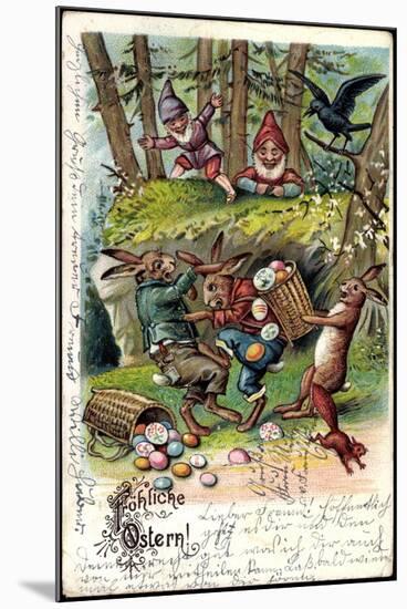 Glückwunsch Ostern, Osterhasen Kämpfen Um Ostereier-null-Mounted Giclee Print