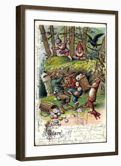 Glückwunsch Ostern, Osterhasen Kämpfen Um Ostereier-null-Framed Giclee Print