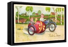 Glückwunsch Ostern, Pärchen Fährt in Einem Motorrad-null-Framed Stretched Canvas