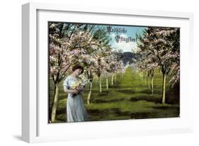 Glückwunsch Pfingsten, Frau Mit Blumen, Baumblüte-null-Framed Giclee Print