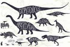 Set of Silhouettes of Dinosaurs and Fossils. Hand Drawn Vector Illustration with Decorative Letteri-Gluiki-Art Print