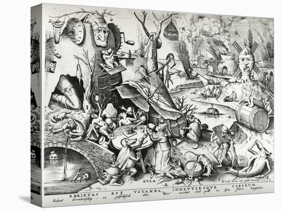 Gluttony, from the Seven Deadly Sins, Engraved by Pieter Van Der Heyden (C.1530-72) 1558-Pieter Bruegel the Elder-Stretched Canvas