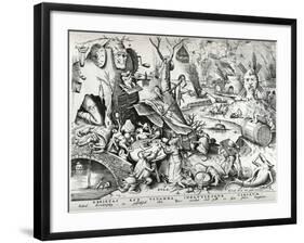 Gluttony, from the Seven Deadly Sins, Engraved by Pieter Van Der Heyden (C.1530-72) 1558-Pieter Bruegel the Elder-Framed Giclee Print