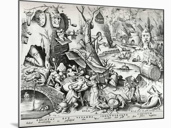 Gluttony, from the Seven Deadly Sins, Engraved by Pieter Van Der Heyden (C.1530-72) 1558-Pieter Bruegel the Elder-Mounted Giclee Print