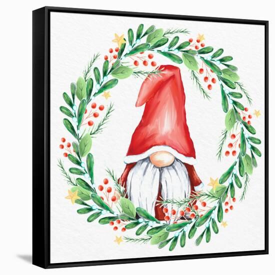 Gnome Wreath 3-Kim Allen-Framed Stretched Canvas