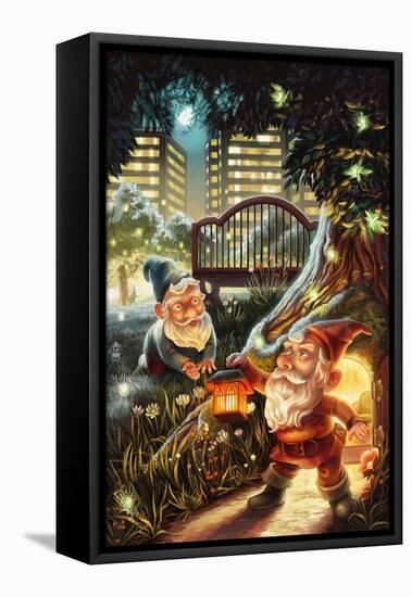 Gnomes in the City-Lantern Press-Framed Stretched Canvas
