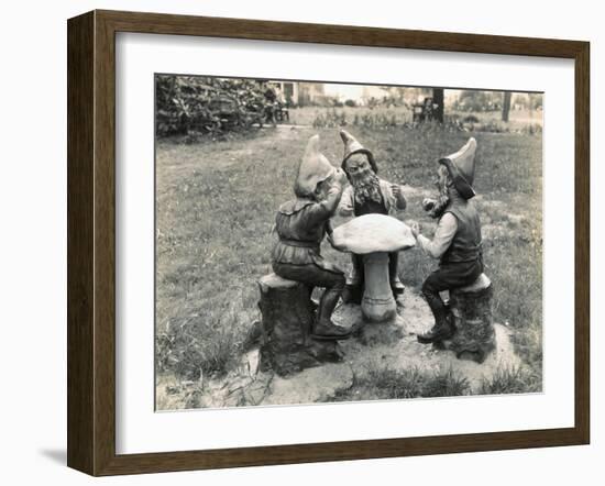 Gnomes Sitting around a Mushroom-null-Framed Photographic Print