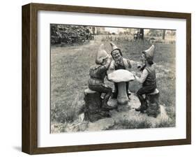 Gnomes Sitting around a Mushroom-null-Framed Photographic Print