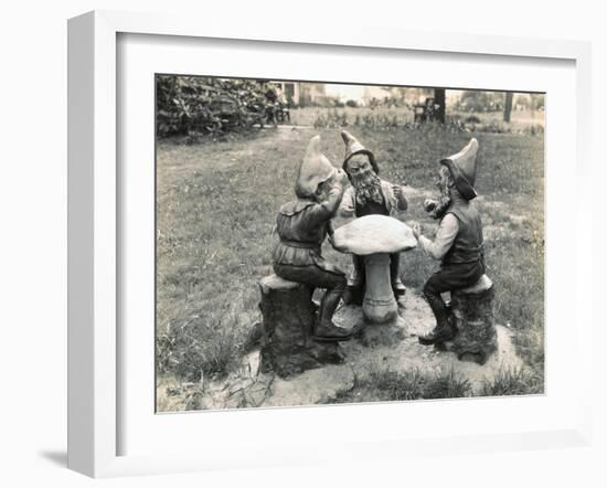 Gnomes Sitting around a Mushroom-null-Framed Photographic Print