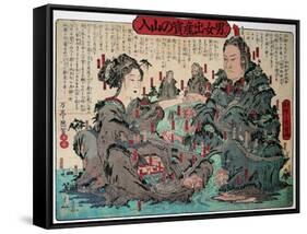 Go into Mountain Man and Woman for Give Birth-Kyosai Kawanabe-Framed Stretched Canvas