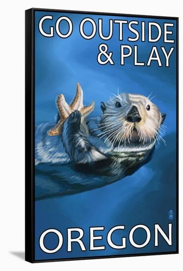 Go Outside and Play - Oregon Sea Otter-Lantern Press-Framed Stretched Canvas