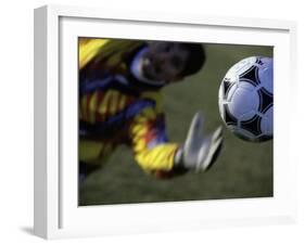 Goalie Attempting to Stop a Soccer Ball-null-Framed Photographic Print