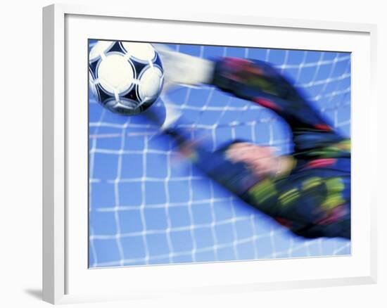 Goalie Attempting to Stop a Soccer Ball-null-Framed Photographic Print