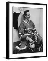 Goalie Jacques Plante in Locker Room, During Game-null-Framed Premium Photographic Print