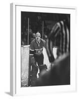 Goalie Jacques Plante Wearing Mask to Protect Face from Injuries, During Game-null-Framed Premium Photographic Print