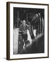 Goalie Jacques Plante Wearing Mask to Protect Face from Injuries, During Game-null-Framed Premium Photographic Print