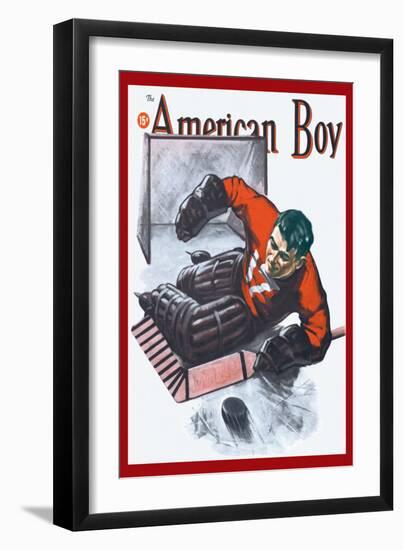 Goalie Making Stick Save-null-Framed Art Print